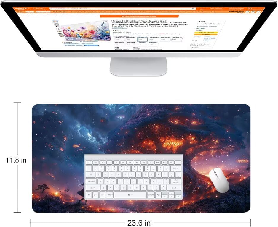 Schreibtischunterlage Baum Mauspad XXL 150x80cm Mousepad Blau Gaming Mauspad mit Nicht rutschender Unterlage, Vernähte Kanten WassXerdicht Anti-Rutsch Maus Pad für PC, MacBook, Laptop, Office F0-587 Bild 2