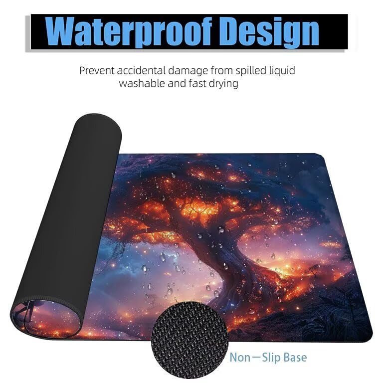 Schreibtischunterlage Baum Mauspad XXL 150x80cm Mousepad Blau Gaming Mauspad mit Nicht rutschender Unterlage, Vernähte Kanten WassXerdicht Anti-Rutsch Maus Pad für PC, MacBook, Laptop, Office F0-587 Bild 4