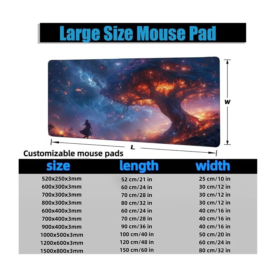 Schreibtischunterlage Baum Mauspad XXL 150x80cm Mousepad Blau Gaming Mauspad mit Nicht rutschender Unterlage, Vernähte Kanten WassXerdicht Anti-Rutsch Maus Pad für PC, MacBook, Laptop, Office F0-587 Bild 6