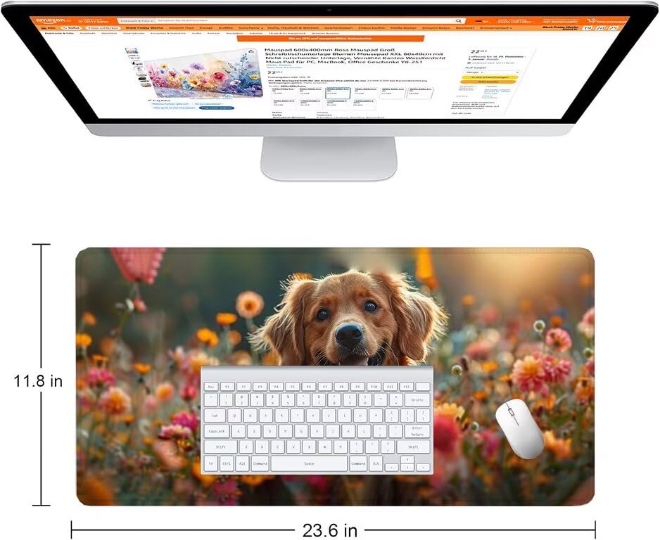 Schreibtischunterlage Niedlich Mauspad XXL 150x80cm Mousepad Hund Gaming Mauspad mit Nicht rutschender Unterlage, Vernähte Kanten WassXerdicht Anti-Rutsch Maus Pad für PC, Office Geschenke F0-578 Bild 2