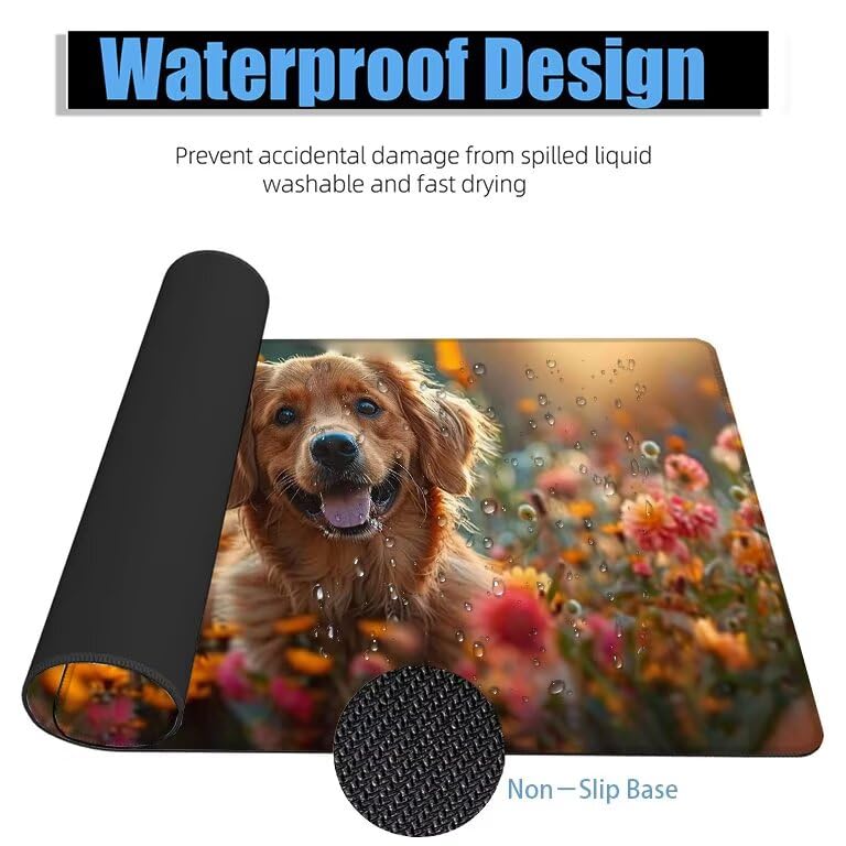 Schreibtischunterlage Niedlich Mauspad XXL 150x80cm Mousepad Hund Gaming Mauspad mit Nicht rutschender Unterlage, Vernähte Kanten WassXerdicht Anti-Rutsch Maus Pad für PC, Office Geschenke F0-578 Bild 4