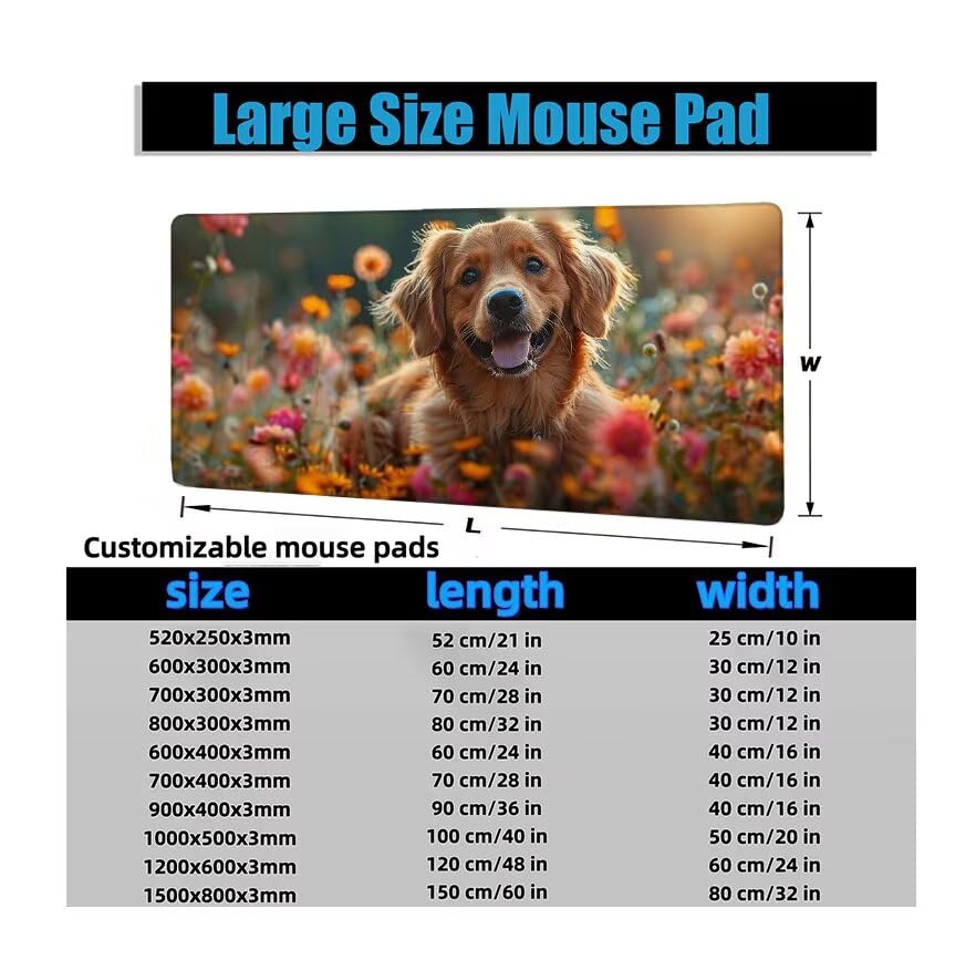 Schreibtischunterlage Niedlich Mauspad XXL 150x80cm Mousepad Hund Gaming Mauspad mit Nicht rutschender Unterlage, Vernähte Kanten WassXerdicht Anti-Rutsch Maus Pad für PC, Office Geschenke F0-578 Bild 6