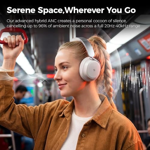 havit SPACE NC01H Hybrid Active Noise Cancelling Kopfhörer, Over Ear Bluetooth Kopfhörer mit 4 Mic ENC, 132H Spielzeit, Faltbare Overhead-Kopfhörer mit tiefem Bass, Bluetooth 6, App-Steuerung Bild 2