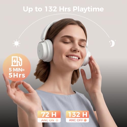 havit SPACE NC01H Hybrid Active Noise Cancelling Kopfhörer, Over Ear Bluetooth Kopfhörer mit 4 Mic ENC, 132H Spielzeit, Faltbare Overhead-Kopfhörer mit tiefem Bass, Bluetooth 6, App-Steuerung Bild 3