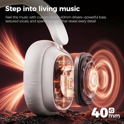 havit SPACE NC01H Hybrid Active Noise Cancelling Kopfhörer, Over Ear Bluetooth Kopfhörer mit 4 Mic ENC, 132H Spielzeit, Faltbare Overhead-Kopfhörer mit tiefem Bass, Bluetooth 6, App-Steuerung Bild 5