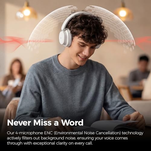 havit SPACE NC01H Hybrid Active Noise Cancelling Kopfhörer, Over Ear Bluetooth Kopfhörer mit 4 Mic ENC, 132H Spielzeit, Faltbare Overhead-Kopfhörer mit tiefem Bass, Bluetooth 6, App-Steuerung Bild 6