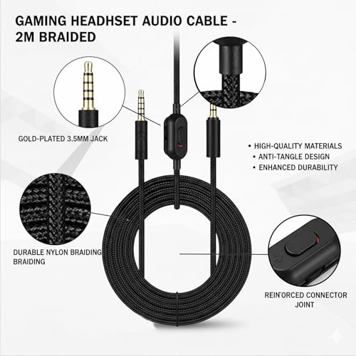 Headset Kabel Ersatz 2m für Gaming Headsets, Gewebtes Audiokabel mit Lautstärkeregler - Kompatibel mit G Pro X & G433/233 Bild 3