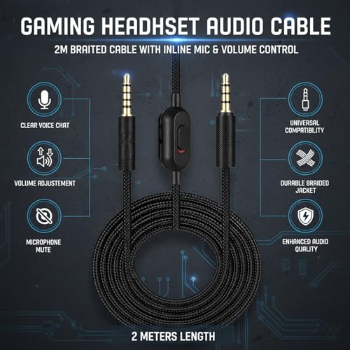 Headset Kabel Ersatz 2m für Gaming Headsets, Gewebtes Audiokabel mit Lautstärkeregler - Kompatibel mit G Pro X & G433/233 Bild 4