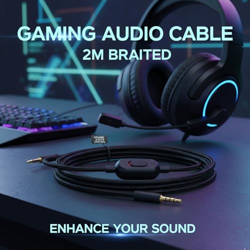 Headset Kabel Ersatz 2m für Gaming Headsets, Gewebtes Audiokabel mit Lautstärkeregler - Kompatibel mit G Pro X & G433/233 Bild 6