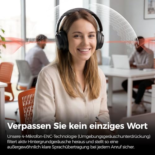 havit SPACE NC01H Hybrid Active Noise Cancelling Kopfhörer, Over Ear Bluetooth Kopfhörer mit 4 Mic ENC, 132H Spielzeit, Faltbare Overhead-Kopfhörer mit tiefem Bass, Bluetooth 6, App-Steuerung Bild 2