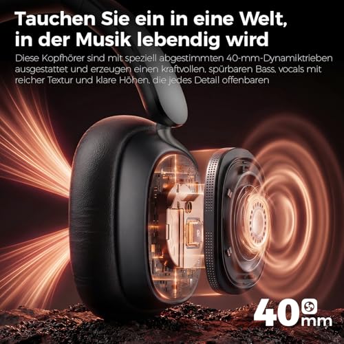 havit SPACE NC01H Hybrid Active Noise Cancelling Kopfhörer, Over Ear Bluetooth Kopfhörer mit 4 Mic ENC, 132H Spielzeit, Faltbare Overhead-Kopfhörer mit tiefem Bass, Bluetooth 6, App-Steuerung Bild 3