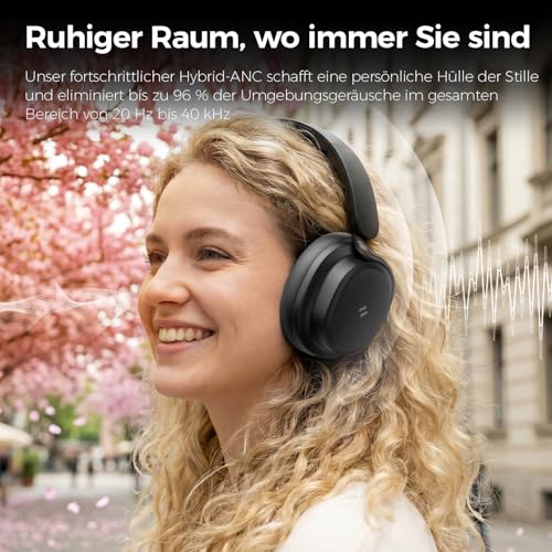 havit SPACE NC01H Hybrid Active Noise Cancelling Kopfhörer, Over Ear Bluetooth Kopfhörer mit 4 Mic ENC, 132H Spielzeit, Faltbare Overhead-Kopfhörer mit tiefem Bass, Bluetooth 6, App-Steuerung Bild 6