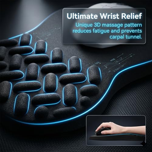 Mauspad mit Handauflage & Massage-Noppen, Ergonomisches Mauspad with Gaming Memory-Schaum Mausmatte, Gaming Mauspad für Studium, PC-Büro, Laptop, Arbeit, Gaming, Zuhause Bild 2