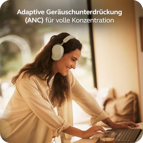 Jabra Evolve3 85 Over-Ear Bluetooth Headset kabellos mit Mikrofon für Büro, USB-C, KI-Sprachanruf, Adaptive Aktive Geräuschunterdrückung, 25h Akku, MS Teams Zertifiziert, Warmgrau Bild 7