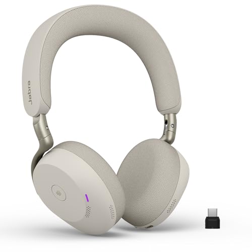 Jabra Evolve3 75 On-Ear Bluetooth Headset kabellos mit Mikrofon für Büro, USB-C, KI-Sprachanruf, Erweiterte Aktive Geräuschunterdrückung, 22h Akku, MS Teams Zertifiziert, Warmgrau Bild 1
