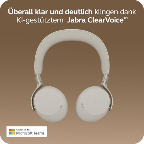 Jabra Evolve3 75 On-Ear Bluetooth Headset kabellos mit Mikrofon für Büro, USB-C, KI-Sprachanruf, Erweiterte Aktive Geräuschunterdrückung, 22h Akku, MS Teams Zertifiziert, Warmgrau Bild 3