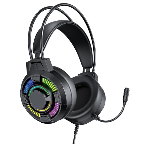 Denash Gaming-Headset, RGB-Lichter, 7.1-Surround-Sound, Kabelgebundene USB-Kopfhörer mit 50-mm-Treibern und Leichtem Design, für PC-Gaming und Multimedia Bild 1