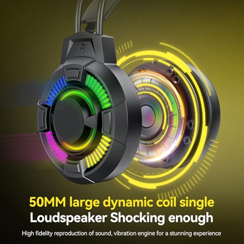 Denash Gaming-Headset, RGB-Lichter, 7.1-Surround-Sound, Kabelgebundene USB-Kopfhörer mit 50-mm-Treibern und Leichtem Design, für PC-Gaming und Multimedia Bild 2