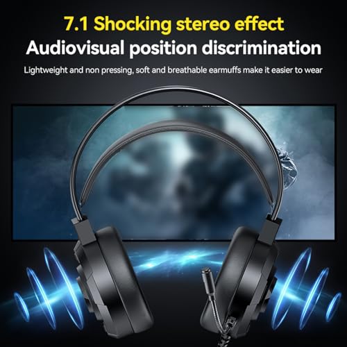 Denash Gaming-Headset, RGB-Lichter, 7.1-Surround-Sound, Kabelgebundene USB-Kopfhörer mit 50-mm-Treibern und Leichtem Design, für PC-Gaming und Multimedia Bild 3