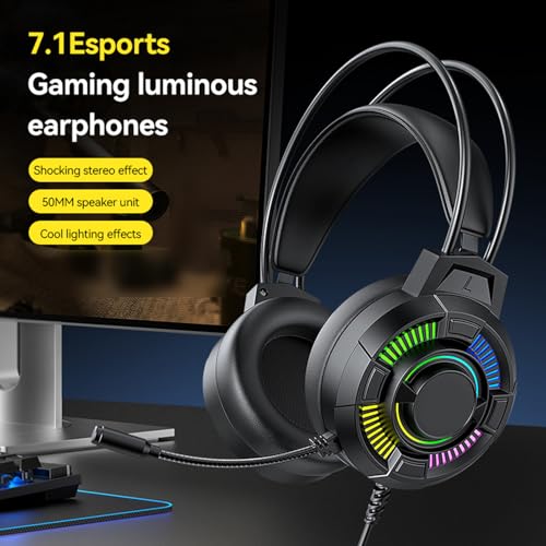 Denash Gaming-Headset, RGB-Lichter, 7.1-Surround-Sound, Kabelgebundene USB-Kopfhörer mit 50-mm-Treibern und Leichtem Design, für PC-Gaming und Multimedia Bild 5