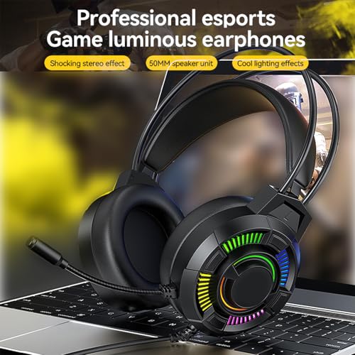 Denash Gaming-Headset, RGB-Lichter, 7.1-Surround-Sound, Kabelgebundene USB-Kopfhörer mit 50-mm-Treibern und Leichtem Design, für PC-Gaming und Multimedia Bild 6