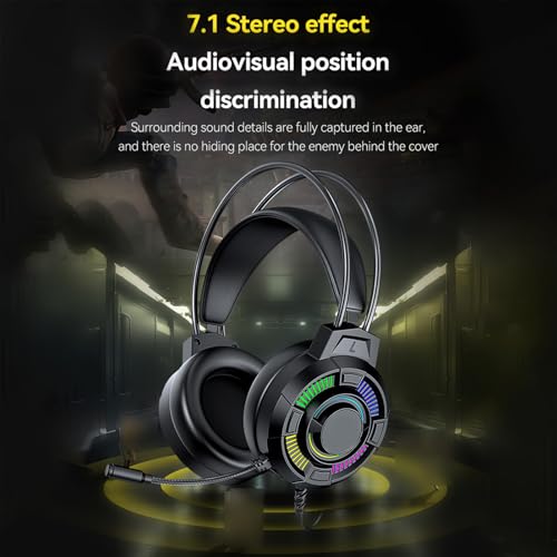 Denash Gaming-Headset, RGB-Lichter, 7.1-Surround-Sound, Kabelgebundene USB-Kopfhörer mit 50-mm-Treibern und Leichtem Design, für PC-Gaming und Multimedia Bild 7