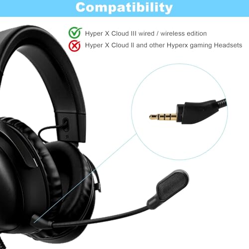 Ersatz Mikrofon Headset für HyperX Cloud II & Cloud III, Gaming Headset Mikrofon mit 3,5 mm Stecker, biegsames Boom Mikrofon für klaren Sprachchat, kompatibel mit kabelgebundenen & kabellosen Modellen Bild 3