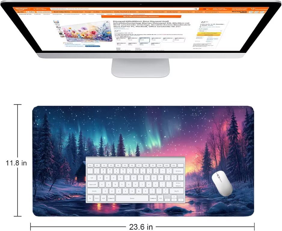 Schreibtischunterlage Weihnachten Mauspad XXL 150x80cm Mousepad Aurora Gaming Mauspad mit Nicht rutschender Unterlage, Vernähte Kanten WassXerdicht Anti-Rutsch Maus Pad für PC, MacBook, Laptop F0-626 Bild 2
