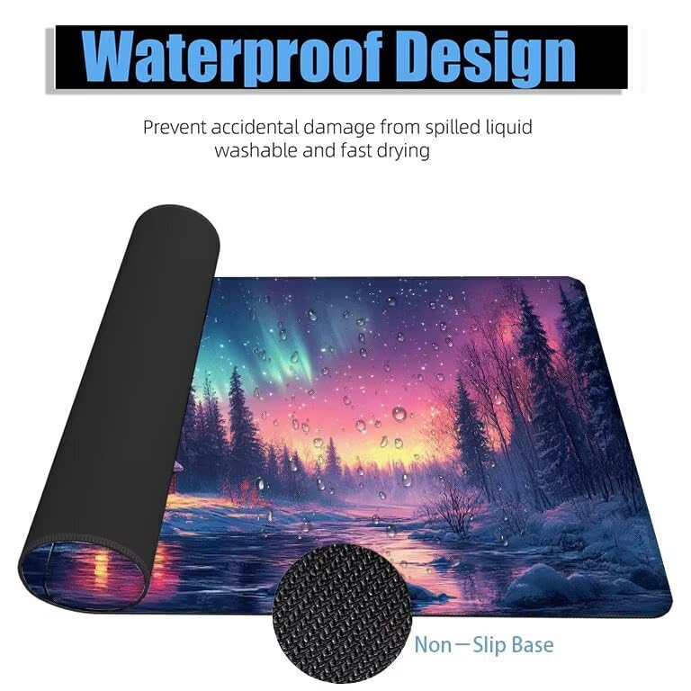 Schreibtischunterlage Weihnachten Mauspad XXL 150x80cm Mousepad Aurora Gaming Mauspad mit Nicht rutschender Unterlage, Vernähte Kanten WassXerdicht Anti-Rutsch Maus Pad für PC, MacBook, Laptop F0-626 Bild 4