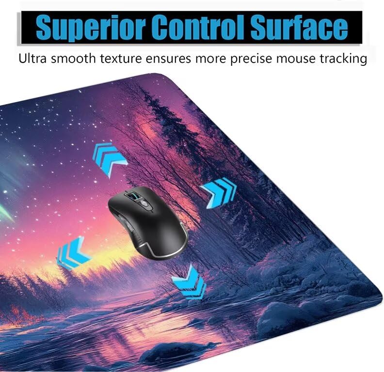 Schreibtischunterlage Weihnachten Mauspad XXL 150x80cm Mousepad Aurora Gaming Mauspad mit Nicht rutschender Unterlage, Vernähte Kanten WassXerdicht Anti-Rutsch Maus Pad für PC, MacBook, Laptop F0-626 Bild 5