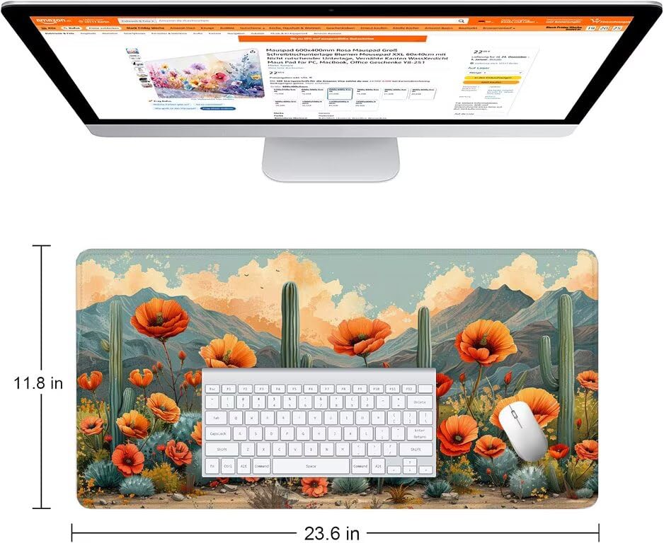 Schreibtischunterlage Grün Mauspad XXL 150x80cm Mousepad Kaktus Gaming Mauspad mit Nicht rutschender Unterlage, Vernähte Kanten WassXerdicht Anti-Rutsch Maus Pad für Laptop, Office Geschenke F0-611 Bild 2
