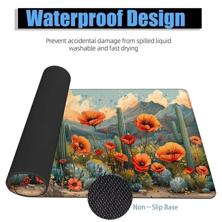 Schreibtischunterlage Grün Mauspad XXL 150x80cm Mousepad Kaktus Gaming Mauspad mit Nicht rutschender Unterlage, Vernähte Kanten WassXerdicht Anti-Rutsch Maus Pad für Laptop, Office Geschenke F0-611 Bild 4