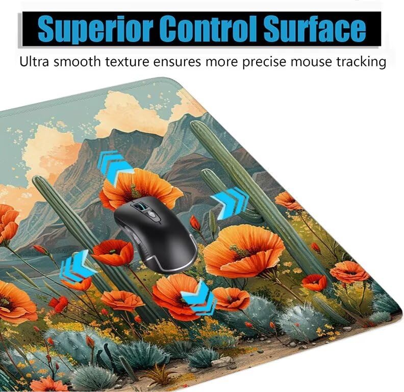 Schreibtischunterlage Grün Mauspad XXL 150x80cm Mousepad Kaktus Gaming Mauspad mit Nicht rutschender Unterlage, Vernähte Kanten WassXerdicht Anti-Rutsch Maus Pad für Laptop, Office Geschenke F0-611 Bild 5