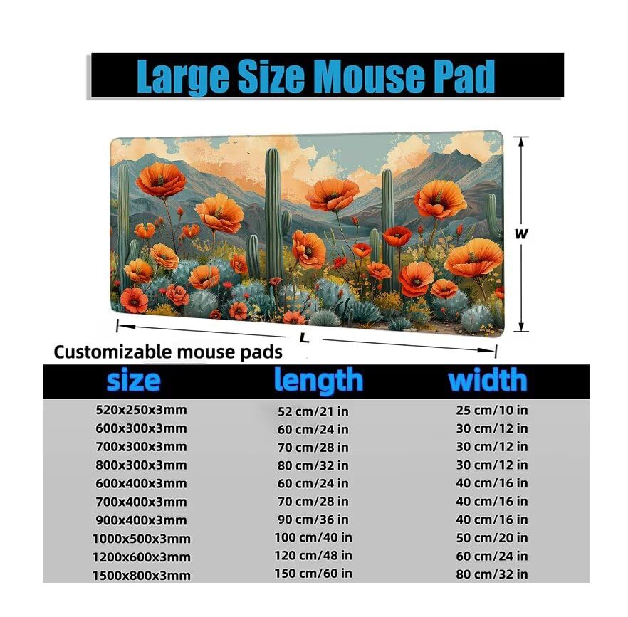 Schreibtischunterlage Grün Mauspad XXL 150x80cm Mousepad Kaktus Gaming Mauspad mit Nicht rutschender Unterlage, Vernähte Kanten WassXerdicht Anti-Rutsch Maus Pad für Laptop, Office Geschenke F0-611 Bild 6