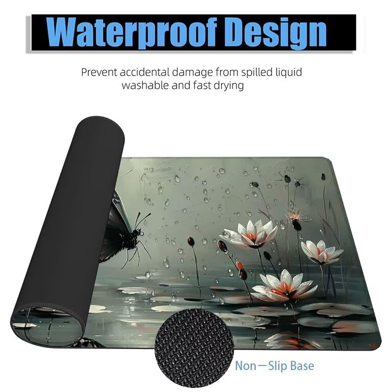 Schreibtischunterlage Grau Mauspad XXL 150x80cm Mousepad Schmetterling Gaming Mauspad mit Nicht rutschender Unterlage, Vernähte Kanten WassXerdicht Anti-Rutsch Maus Pad für PC, MacBook, Laptop F0-608 Bild 4