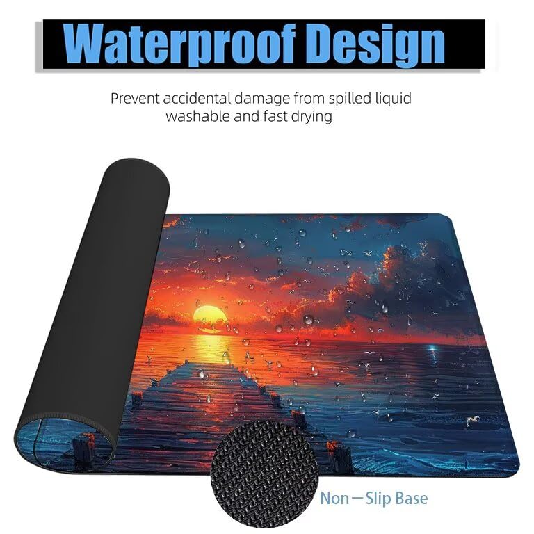 Schreibtischunterlage Pier Mauspad XXL 150x80cm Mousepad Sonnenuntergang Gaming Mauspad mit Nicht rutschender Unterlage, Vernähte Kanten WassXerdicht Anti-Rutsch Maus Pad für MacBook, Office F0-617 Bild 4