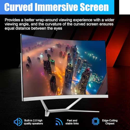 24 Zoll All-in-One Desktop-Computer, N5095 FHD Display Curved Monitor PC 8GB RAM 512 SSD, WiFi und Bluetooth, Tastatur & Maus, Weiß, für Home Office Gaming Bild 4
