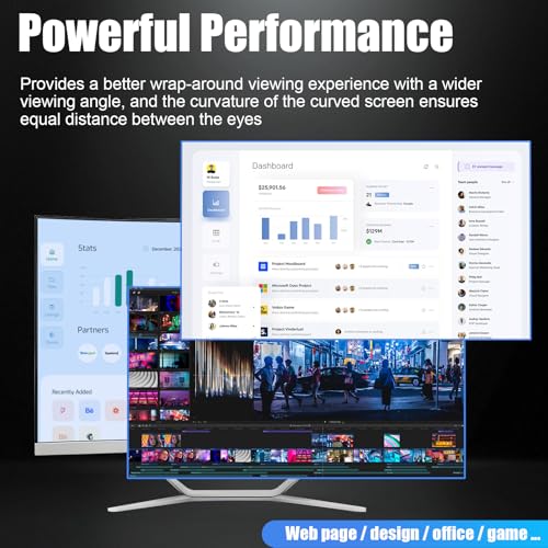 24 Zoll All-in-One Desktop-Computer, N5095 FHD Display Curved Monitor PC 8GB RAM 512 SSD, WiFi und Bluetooth, Tastatur & Maus, Weiß, für Home Office Gaming Bild 5