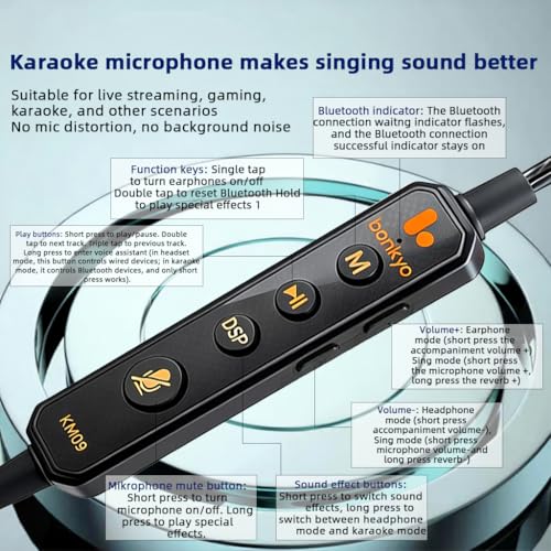 KM09 Soundkarte Karaoke Headset mit In-Ear-Überwachung, Sprachwechsler Eingebaute Soundkarte, Tragbares Karaoke-Mikrofon & Kopfhörer, Typ C HiFi Wired Earbuds für Live-Stream/Karaoke/Gaming Bild 7