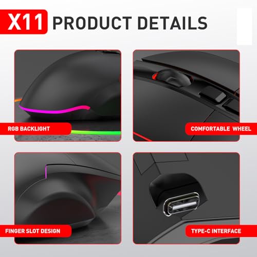 Bewinner RGB Silent Wireless Mouse, 500-mAh-, BT/2,4G-Modi, Einstellbare DPI, 7 Tasten, Langlebig, RGB-Beleuchtung für Gaming Bild 7