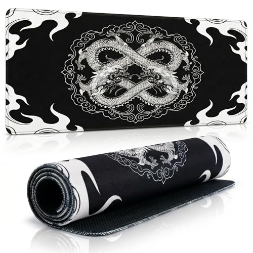 Mauspad XL Gaming, 800 x 300 mm Mousepad groß, Schreibtischunterlage Drachen Motiv, Verbessert Präzision und Geschwindigkeit, rutschfest, vernähte Kanten, für PC, Tastatur, Maus Bild 1