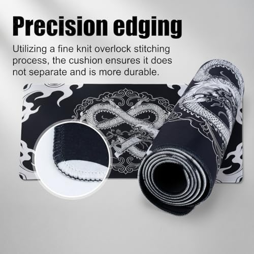 Mauspad XL Gaming, 800 x 300 mm Mousepad groß, Schreibtischunterlage Drachen Motiv, Verbessert Präzision und Geschwindigkeit, rutschfest, vernähte Kanten, für PC, Tastatur, Maus Bild 3