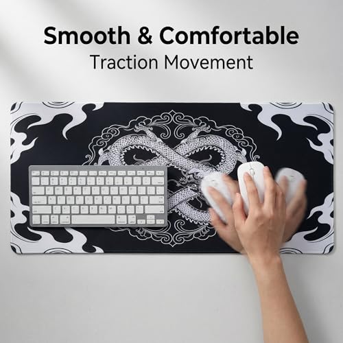 Mauspad XL Gaming, 800 x 300 mm Mousepad groß, Schreibtischunterlage Drachen Motiv, Verbessert Präzision und Geschwindigkeit, rutschfest, vernähte Kanten, für PC, Tastatur, Maus Bild 4