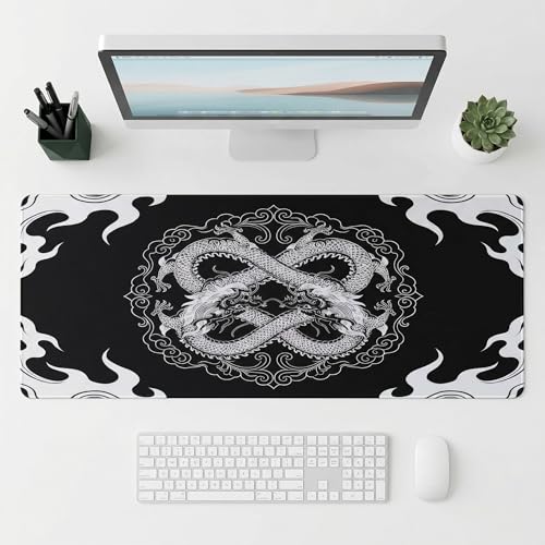 Mauspad XL Gaming, 800 x 300 mm Mousepad groß, Schreibtischunterlage Drachen Motiv, Verbessert Präzision und Geschwindigkeit, rutschfest, vernähte Kanten, für PC, Tastatur, Maus Bild 5