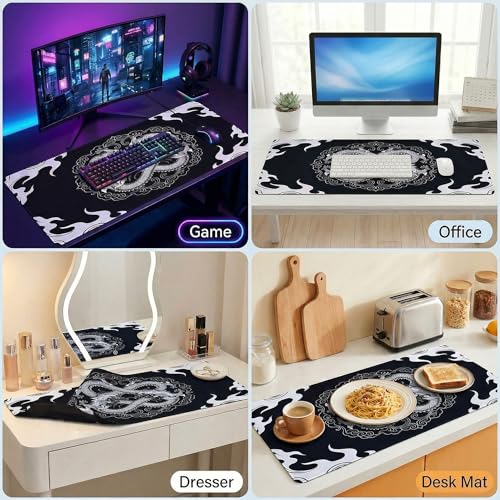Mauspad XL Gaming, 800 x 300 mm Mousepad groß, Schreibtischunterlage Drachen Motiv, Verbessert Präzision und Geschwindigkeit, rutschfest, vernähte Kanten, für PC, Tastatur, Maus Bild 7