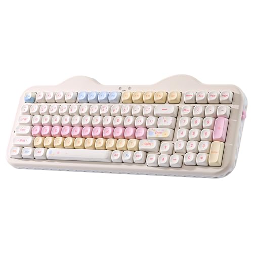YUNZII C98 Drahtlose Mechanische Tastatur mit Nummernblock,BT5.0/2,4G/USB-C,Hot-Swap Gasket Mount,PBT MOA-Tastenkappen,RGB, Niedliche Kuchen Tastatur für Windows/Mac (Beige, Milk V2 Linear Switch) Bild 1