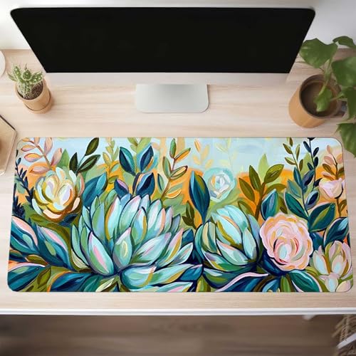 Mauspad XXL 1400x600x3 mm Gaming Mousepad mit Vernähte Kanten - rutschfest Mouse Pad - für PC mit Glatter Oberfläche Mauspad, Mousepad Grün Blume, Maus Pad für alle Maustypen PjY10382 2-H Bild 2