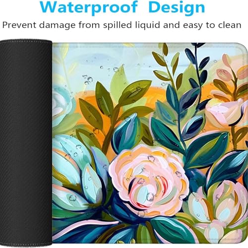 Mauspad XXL 1400x600x3 mm Gaming Mousepad mit Vernähte Kanten - rutschfest Mouse Pad - für PC mit Glatter Oberfläche Mauspad, Mousepad Grün Blume, Maus Pad für alle Maustypen PjY10382 2-H Bild 5