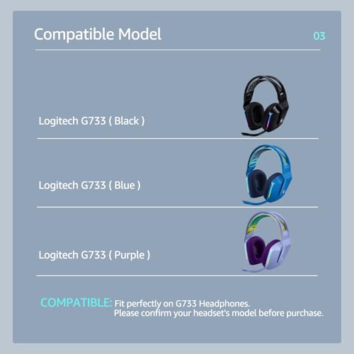 Kühlende Gel-Ersatz-Ohrpolster für Logitech G733 G535 G335 Lightspeed Kabelloses Gaming Headset, Ohrpolster aus haltbarem Eisseide-Stoff, Geräuschisolierendes Schaumstoff (Grau) Bild 2