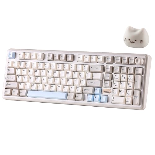 YUNZII B98 PRO QMK/VIA Gaming-Tastatur, 96% Kabellose Mechanische Tastatur mit Nummernblock Niedlichem Katzenknopf, BT/2,4 G/USB-C, Hot-Swap Tastatur Individuelle (Beige, Candy Linear Switch) Bild 1